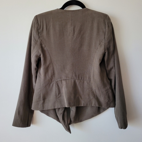 Dex Olive Green Blazer XS Waterfall Collar Open Front Asymmetric Hem - Picture 3 of 10